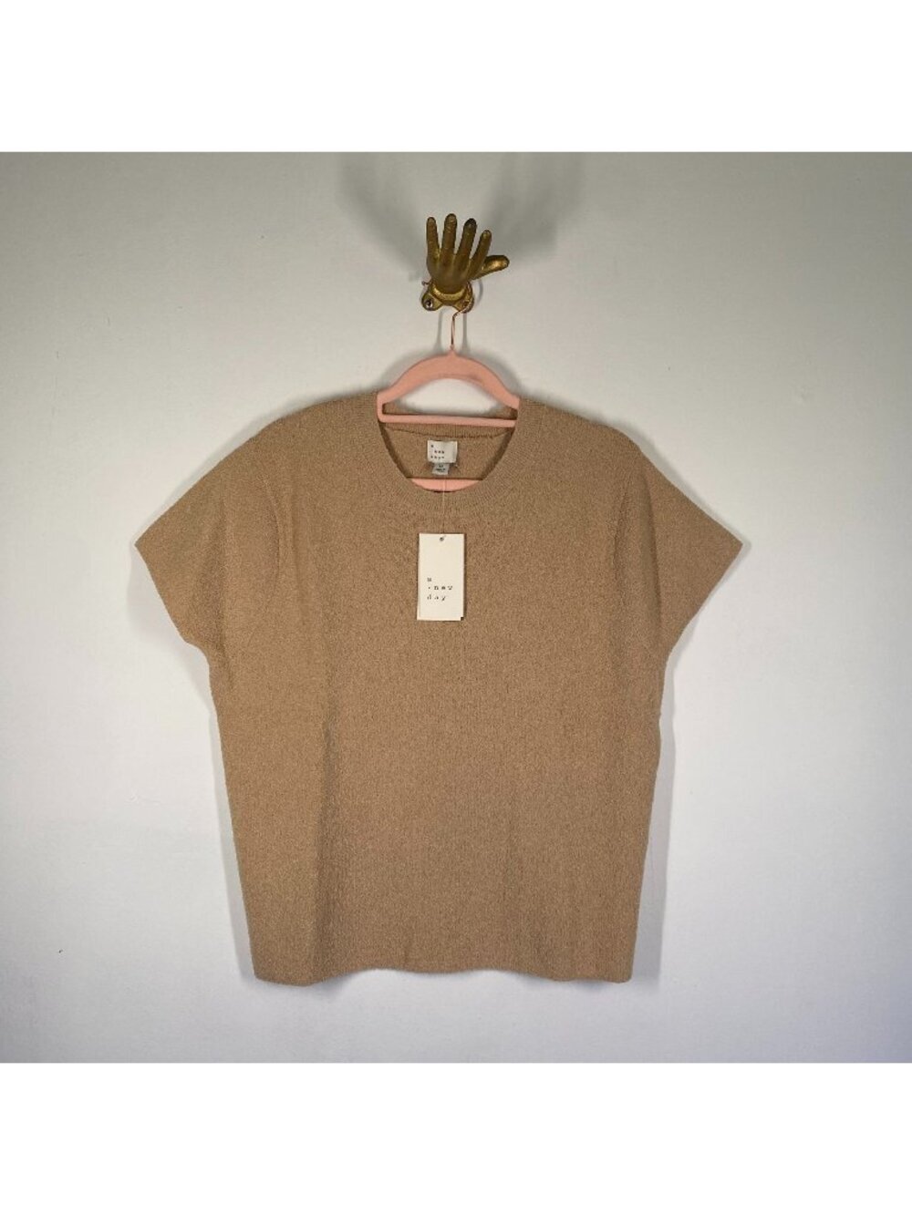 A New Day Tan Short-Sleeve Textured Crewneck Sweater Top 1X Recycled Polyester